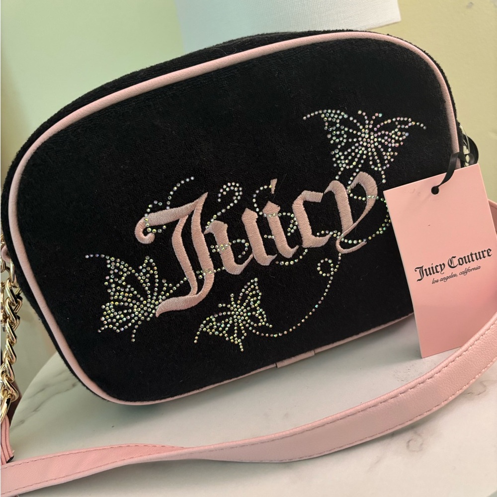 Y2K Juicy Couture butterfly rhinestone Black and  pink charm 8.5 by 6.5 inches